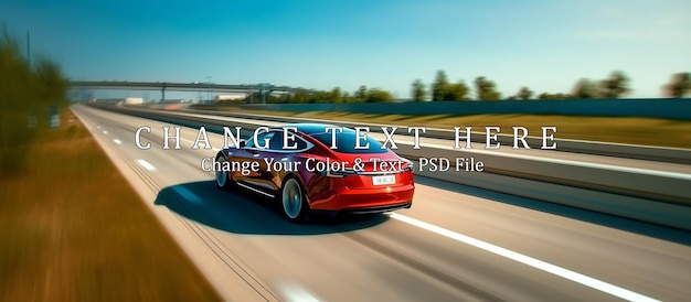 PSD red business car on high speed in turn