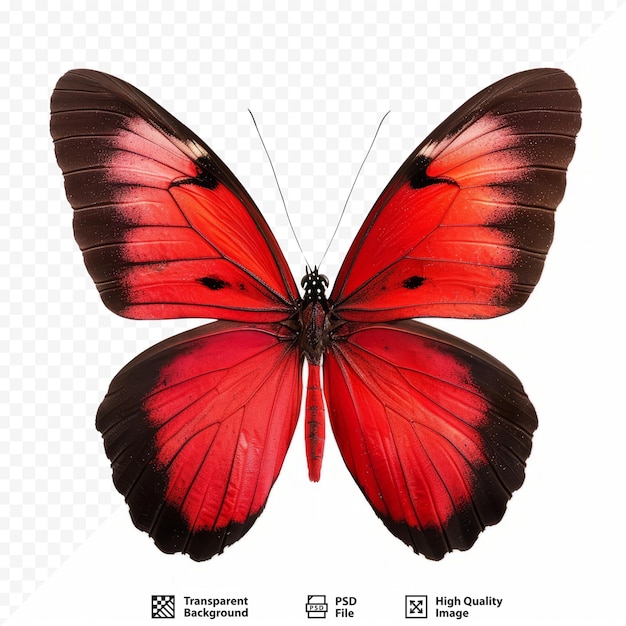 PSD Красная бабочка естественное насекомое изолировано на белом изолированном фоне