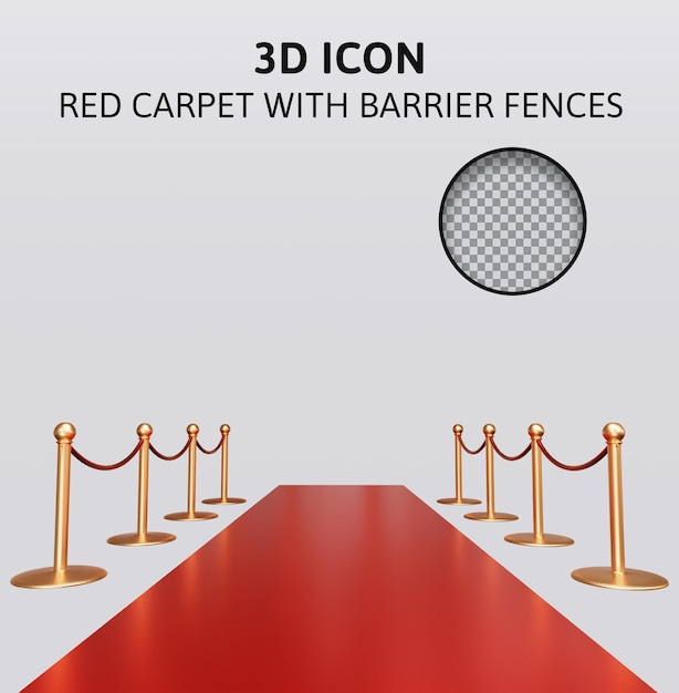 red carpet with barrier fences 3d rendering illustration