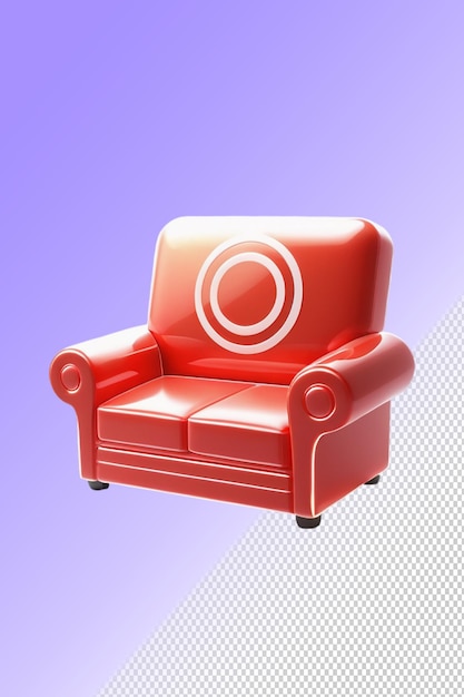 A red chair with a circle on the back and a white circle on the back