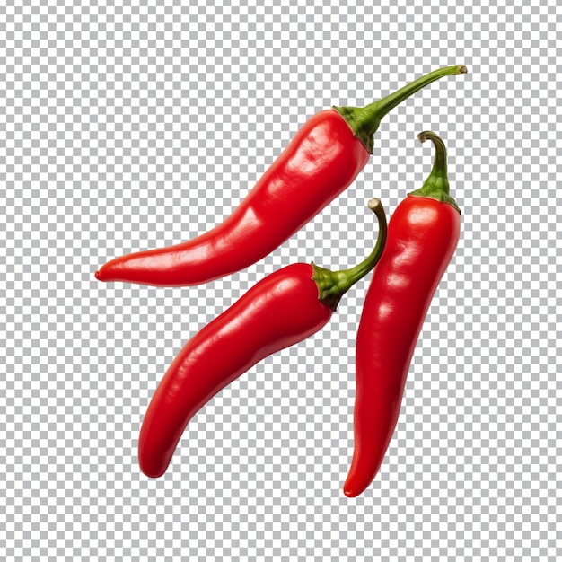 PSD red chili peppers are isolated on transparent background clipping path