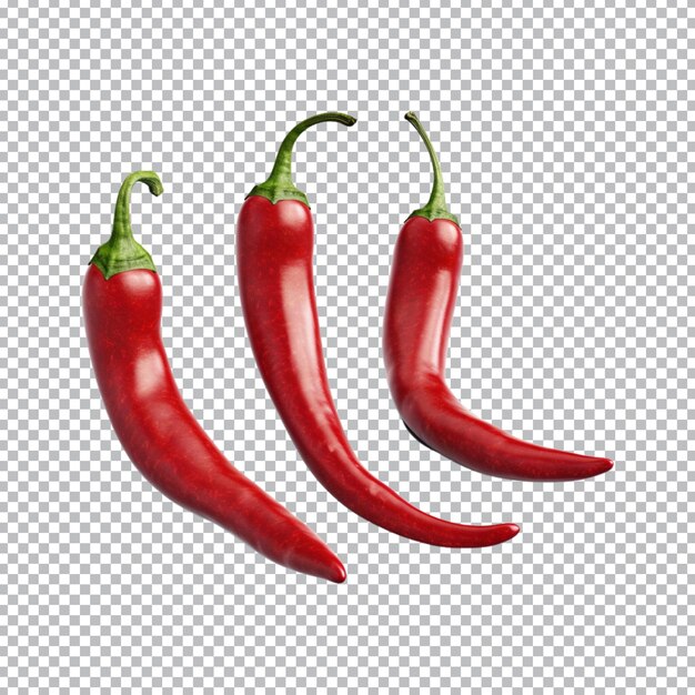 PSD red chili peppers are isolated on transparent background clipping path