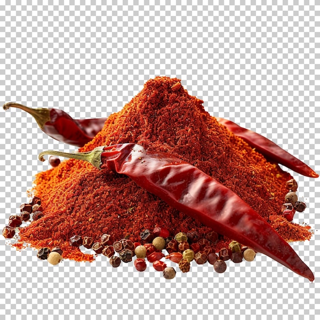 PSD polvere di peperoncino rosso con pepperino isolato su uno sfondo trasparente