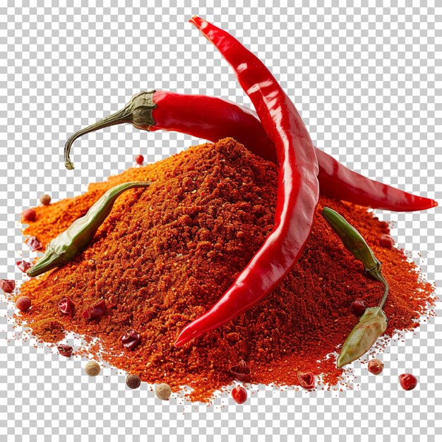 PSD polvere di peperoncino rosso con pepperino isolato su uno sfondo trasparente