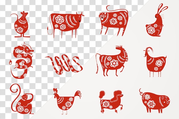 Red Chinese zodiac animals png transparent collection