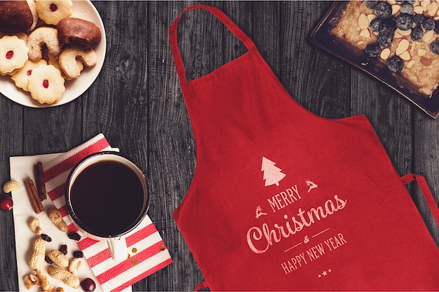 PSD red christmas apron mockup