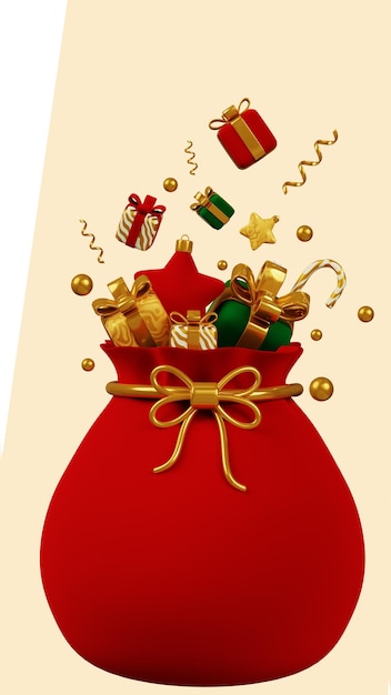 PSD red christmas bag with gifts