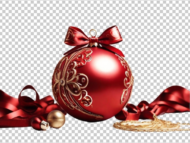 PSD red christmas ball with a beautiful bow and a gold png