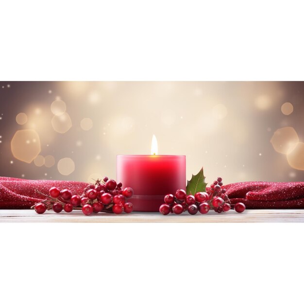 PSD red christmas candles and ornaments over a blurry background