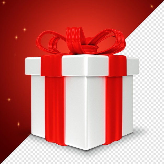 PSD red christmas gift box 3d render isolated