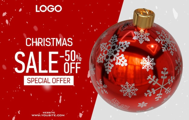 A red christmas sale sale sign with a snowflake on it