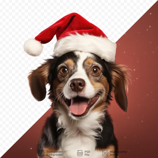PSD red christmas santa hat on a mixed breed dog isolated on transparent background
