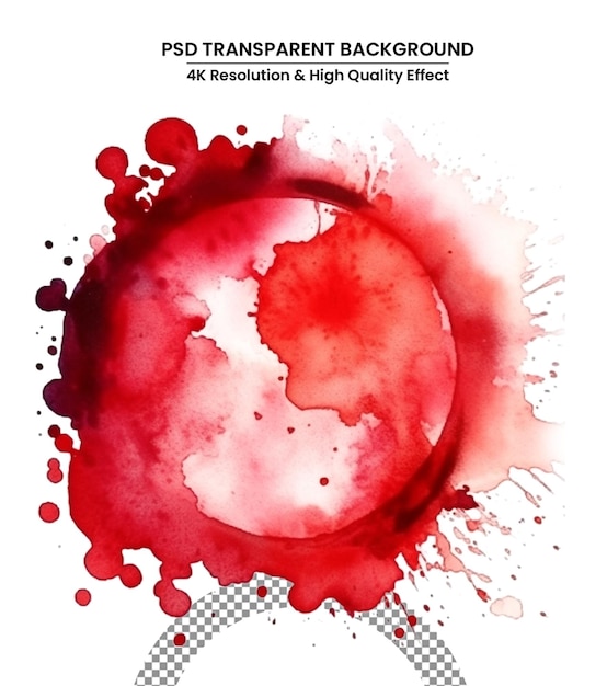 PSD red circle watercolor splash isolated on white background