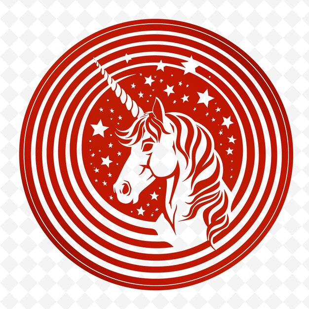 PSD a red circle with a unicorn on it and the words unicorn