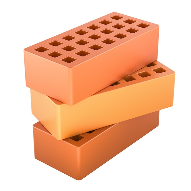 Red Clay Bricks Stack 3D rendering isolated on transparent background