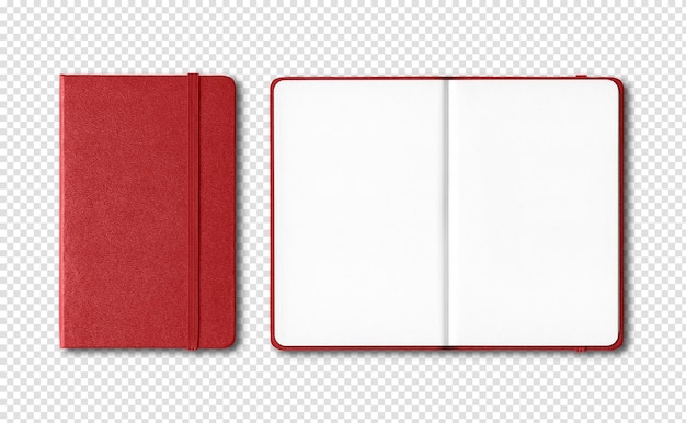 Red closed and open notebooks isolated on transparent background