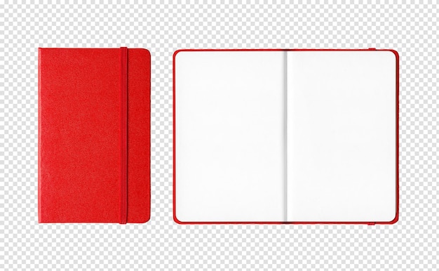 Red closed and open notebooks isolated on transparent background