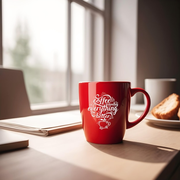 Red coffee mug mockup