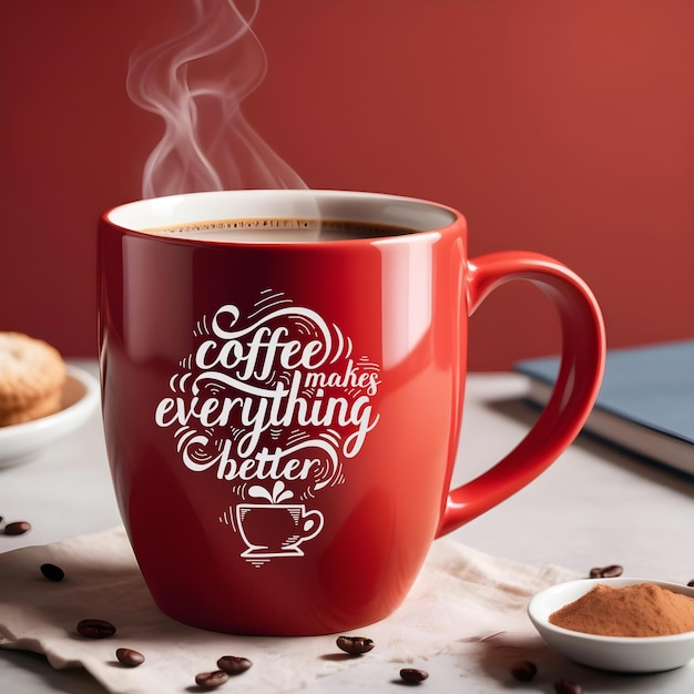 PSD red coffee mug mockup