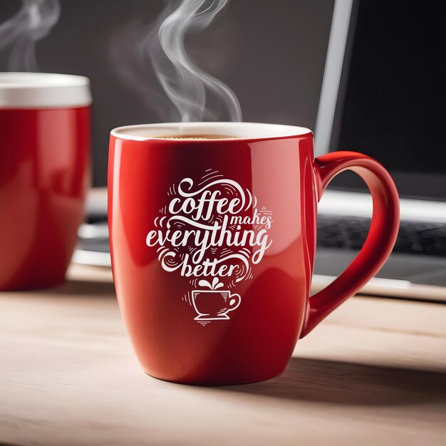 PSD red coffee mug mockup