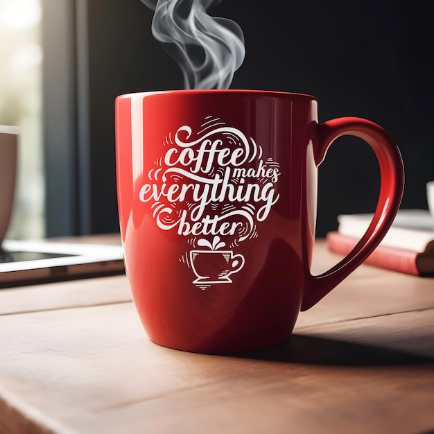 Red coffee mug mockup