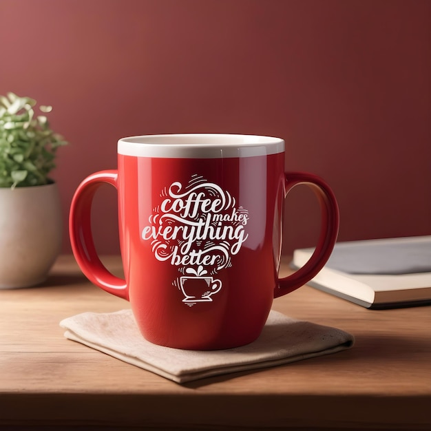 Red coffee mug mockup