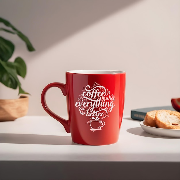 Red coffee mug mockup