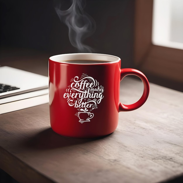 Red coffee mug mockup