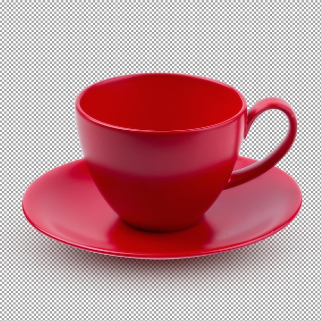 Красная кофейная кружка и блюдце изолированы на альфа-фоне