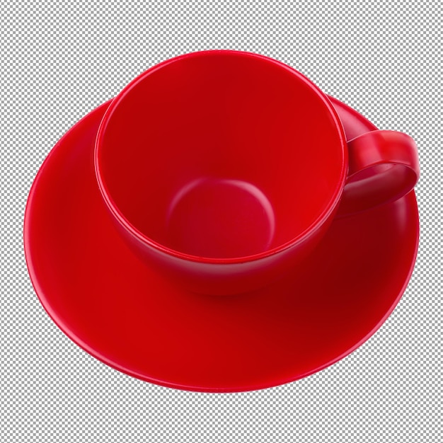 Red coffee mug and saucer isolated on alpha background