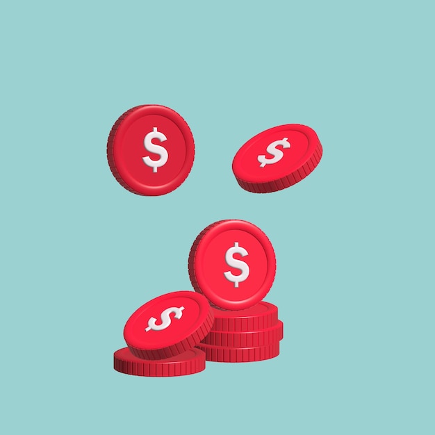 PSD red coins with a dollar sign in the middle