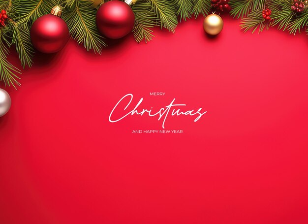 Red color christmas background with christmas accessories