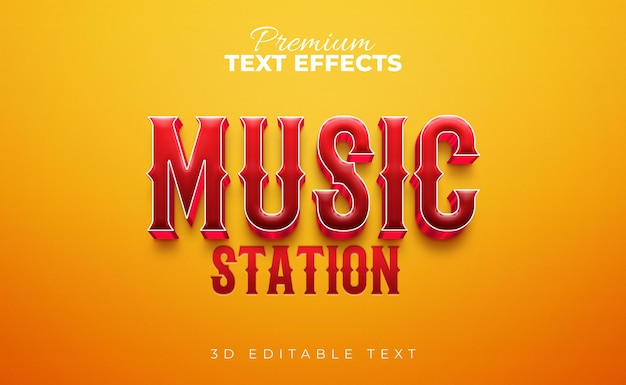 Red color music station 3d text effects