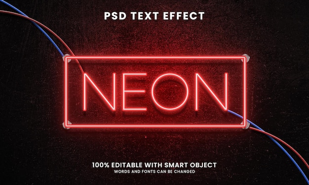 Red color neon 3d style text effect template