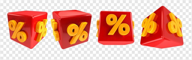 PSD red cube with 3d percent symbol for compositing