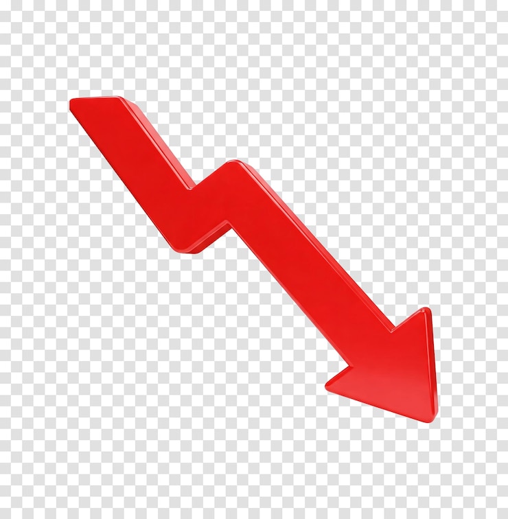 PSD red curved downward arrow glossy 3d icon on transparent background