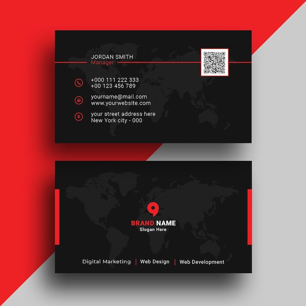 Red dark business card psd template