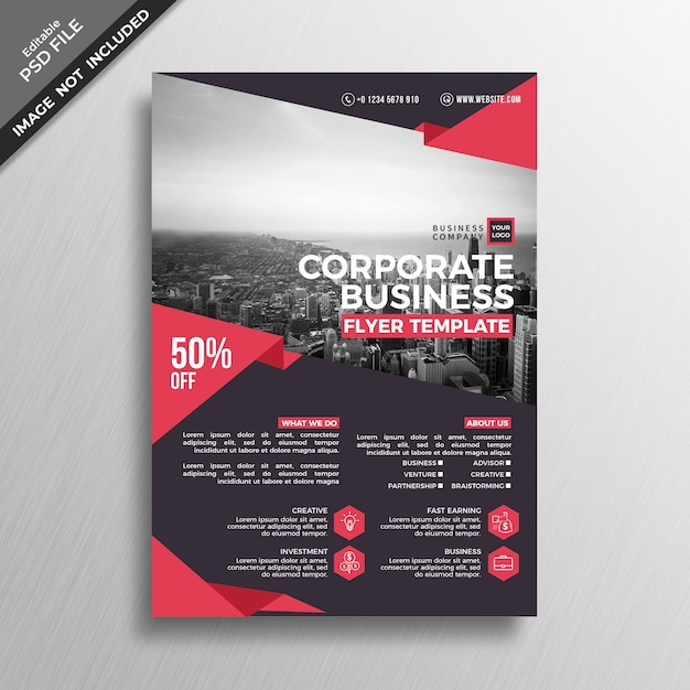 PSD red dark corporate business flyer template design