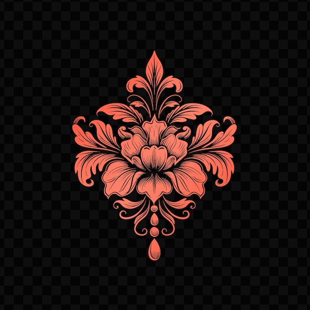 The red design of the flower on the black background