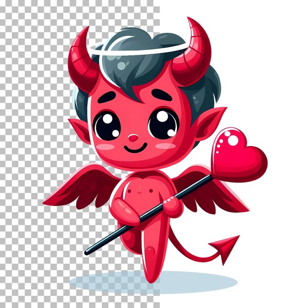 PSD red devil valentine cartoon character vector illustration