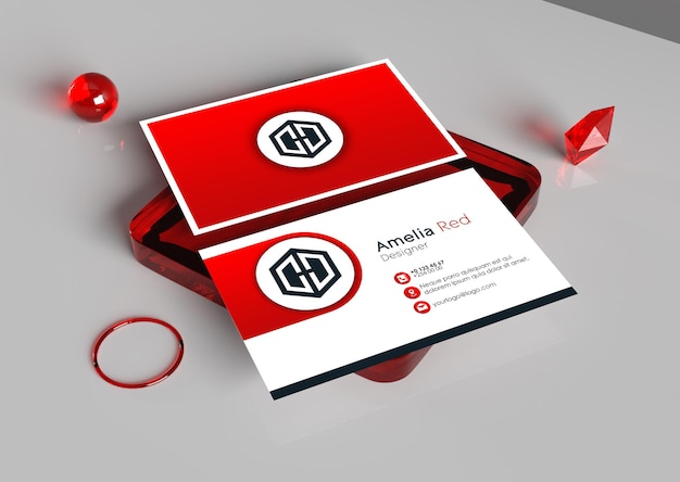 Red diamond red business card mockup