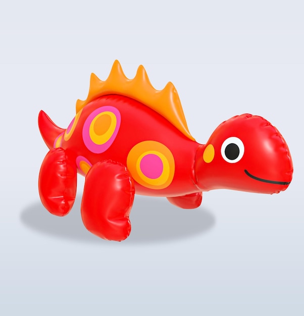 PSD a red dinosaur toy with yellow and orange circles on it