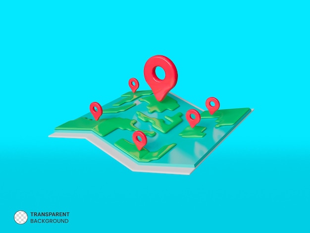 red direction pointer on folded city map gps navigation and travel location 3d icon isolated