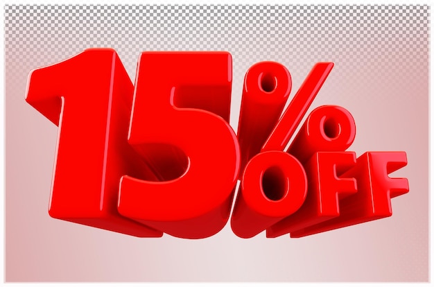 PSD red discount 15 percent off sale 3d render number promotion