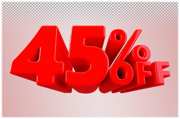 PSD red discount 45 percento off sale 3d render numero promozione