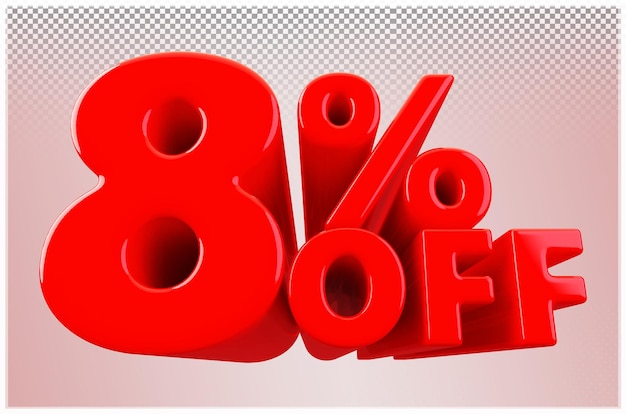 PSD red discount 8 percent off sale 3d render number promotie