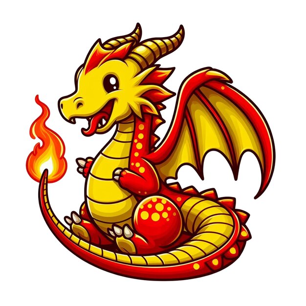 Red dragon with fire cartoon image