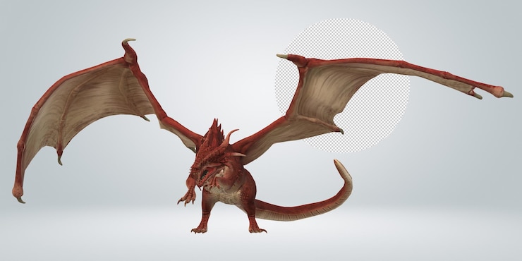 PSD a red dragon with a large head and tail
