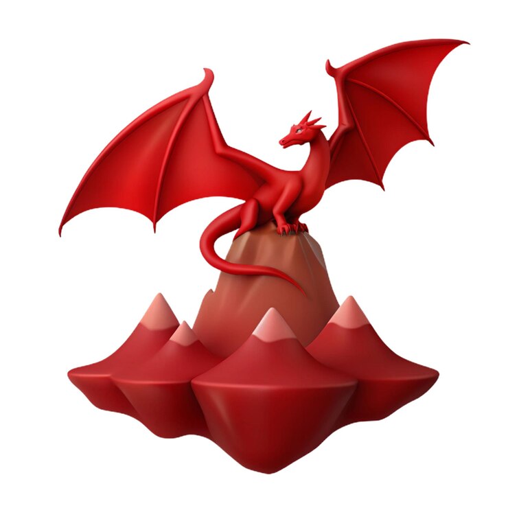 PSD a red dragon with a red tail on a white background