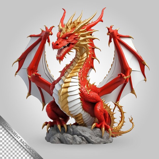 PSD a red dragon with a white background that says  the word  on it